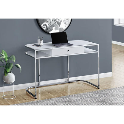 Computer Desk, Home Office, Laptop, Storage Drawers, 48L, Work, White Laminate