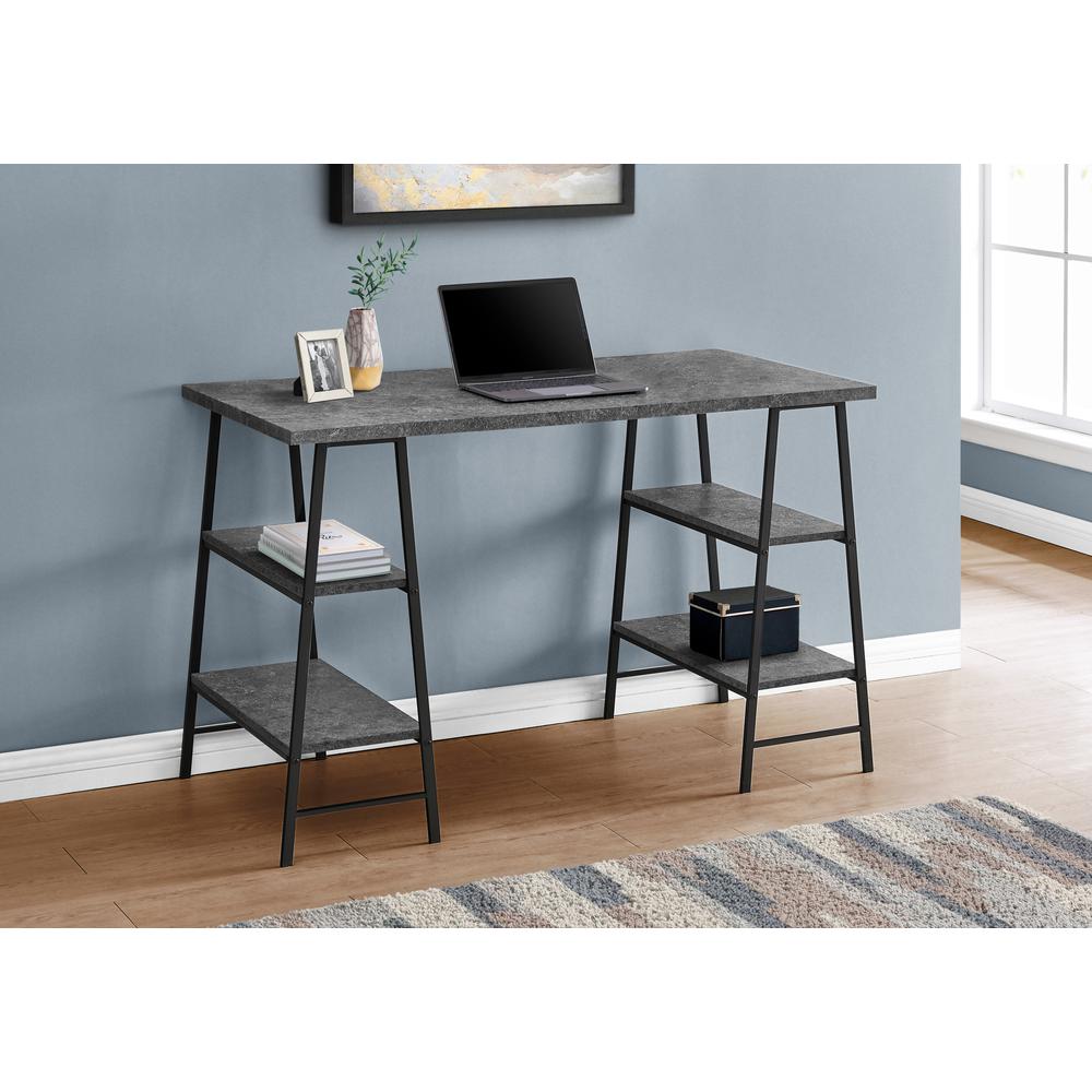 Computer Desk, Home Office, Laptop, Storage Shelves, 48L, Work, Grey Laminate