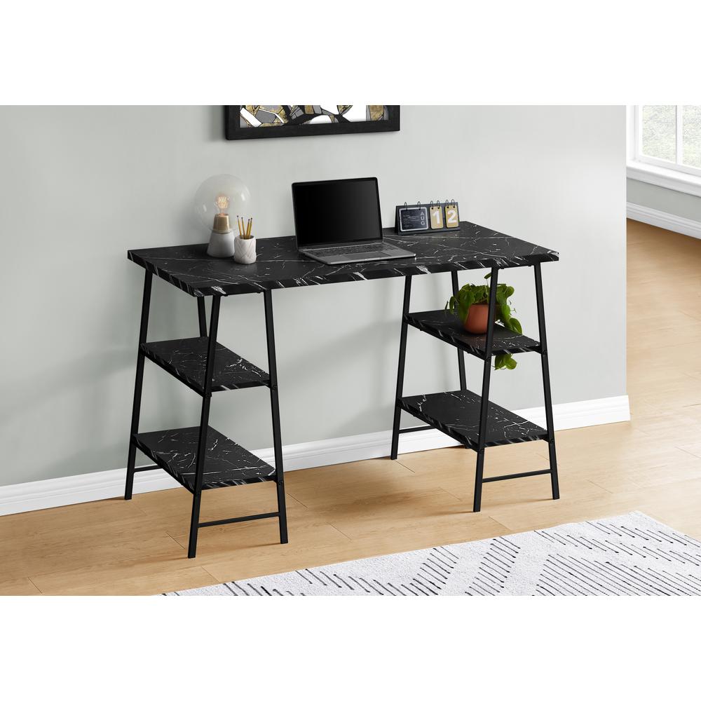 Computer Desk, Home Office, Laptop, Storage Shelves, 48L, Work, Black Marble