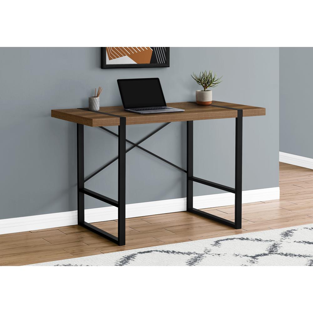 Computer Desk, Home Office, Laptop, 48L, Work, Walnut Laminate, Black