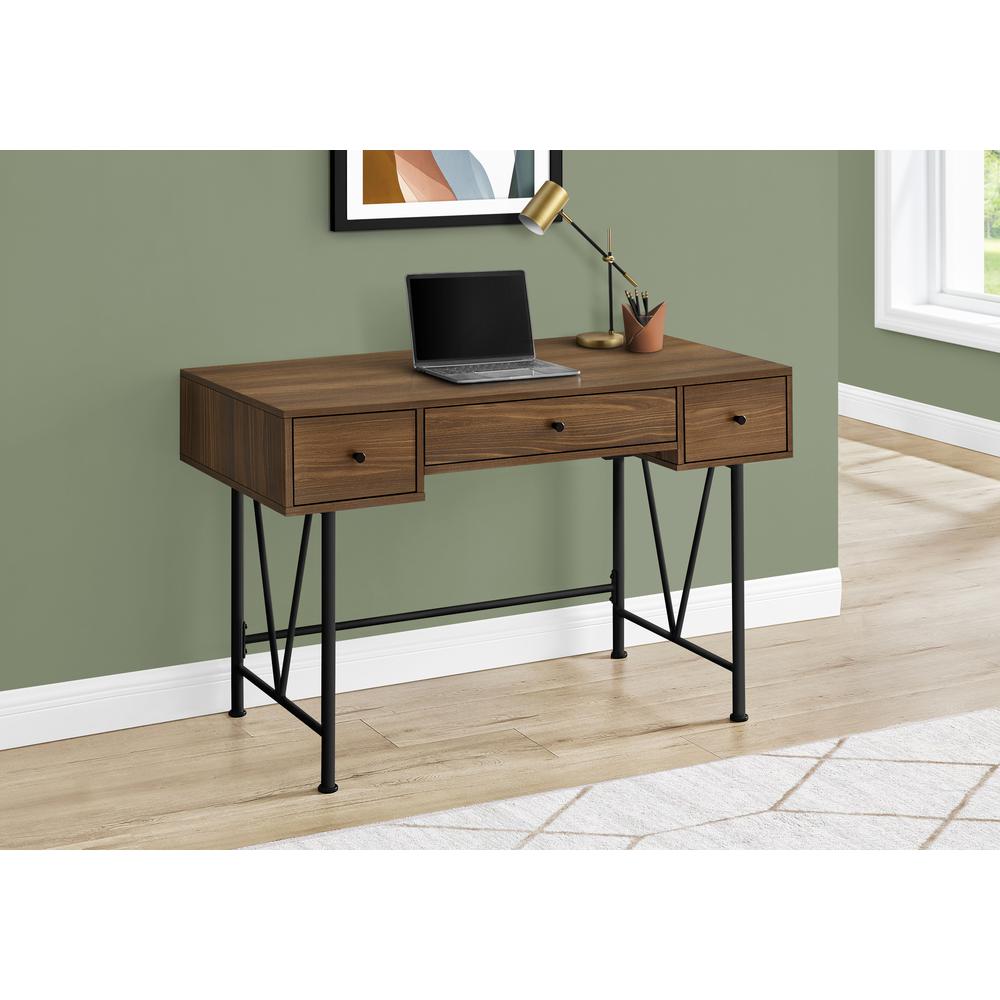 Computer Desk, Home Office, Laptop, Storage Drawers, 48L, Work, Walnut Laminate