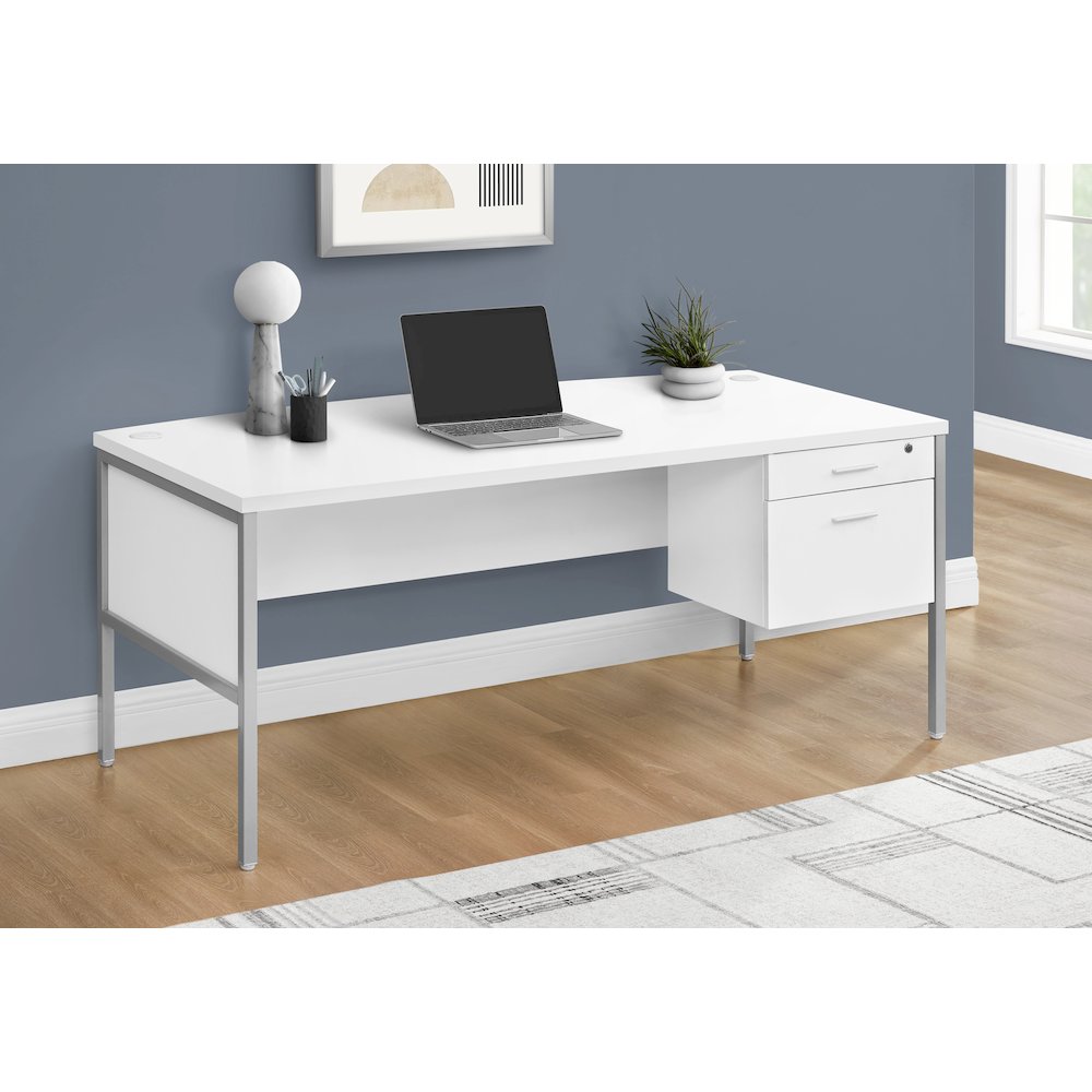 Contemporary Computer Desk in White,Silver color