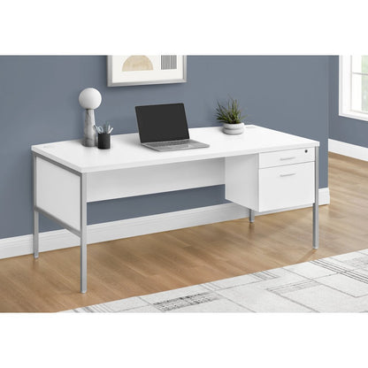 Contemporary Computer Desk in White,Silver color