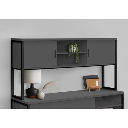 Contemporary Office Hutch in Grey,Black color
