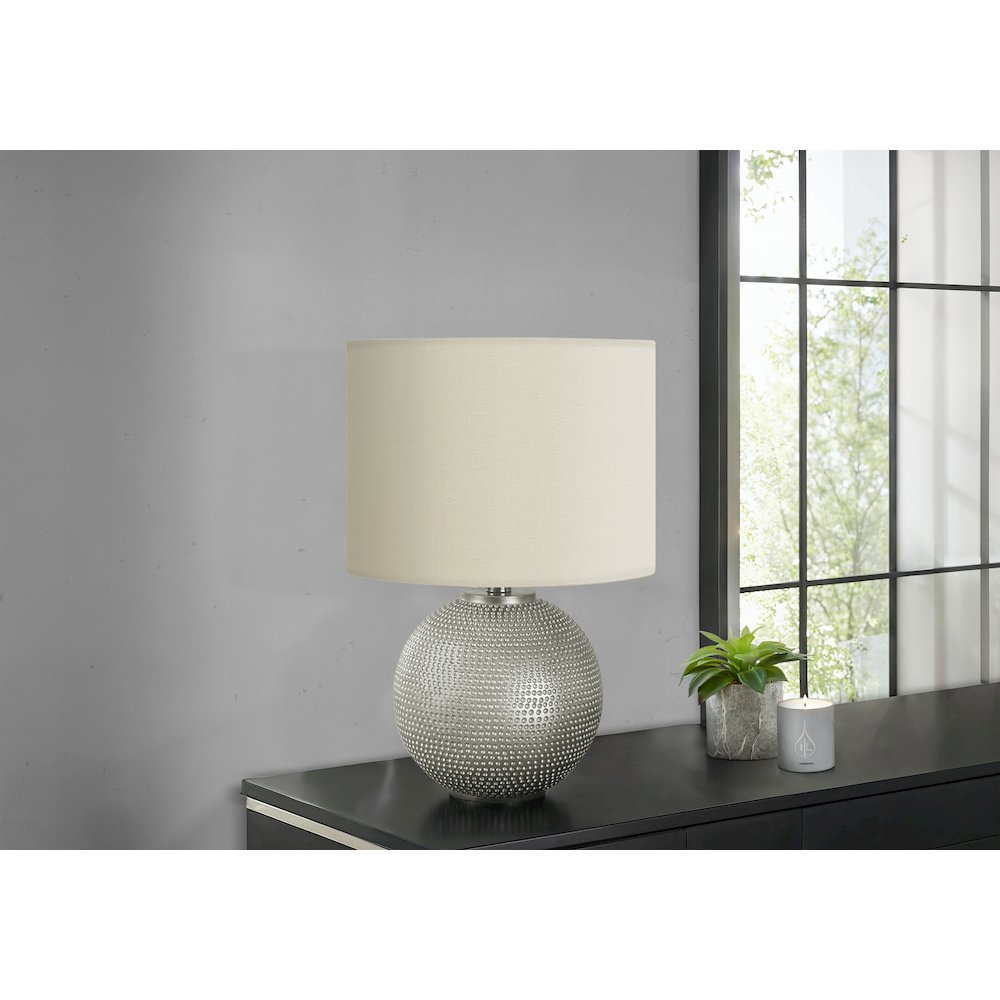 Lighting, 19"H, Table Lamp, Grey Resin, Ivory / Cream Shade, Modern