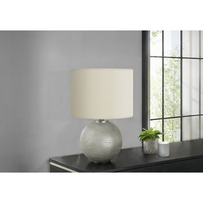 Lighting, 19"H, Table Lamp, Grey Resin, Ivory / Cream Shade, Modern