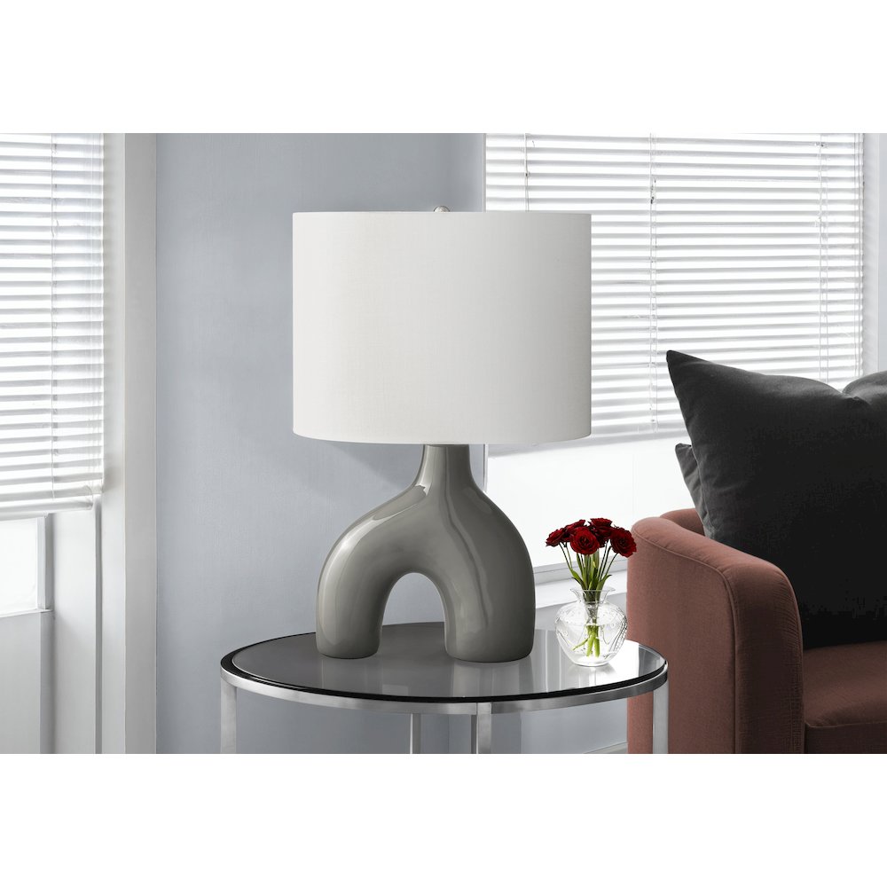 25"H, Table Lamp, Dark Grey Ceramic, Ivory / Cream Shade, Contemporary, Modern