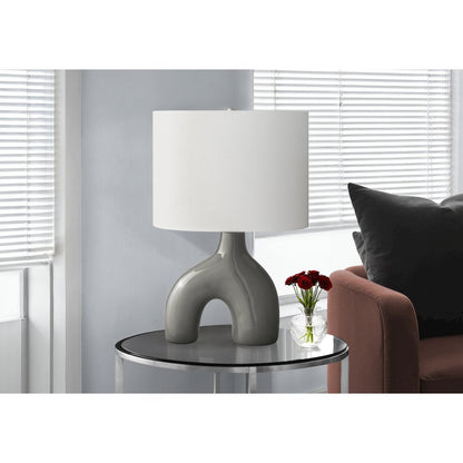 25"H, Table Lamp, Dark Grey Ceramic, Ivory / Cream Shade, Contemporary, Modern