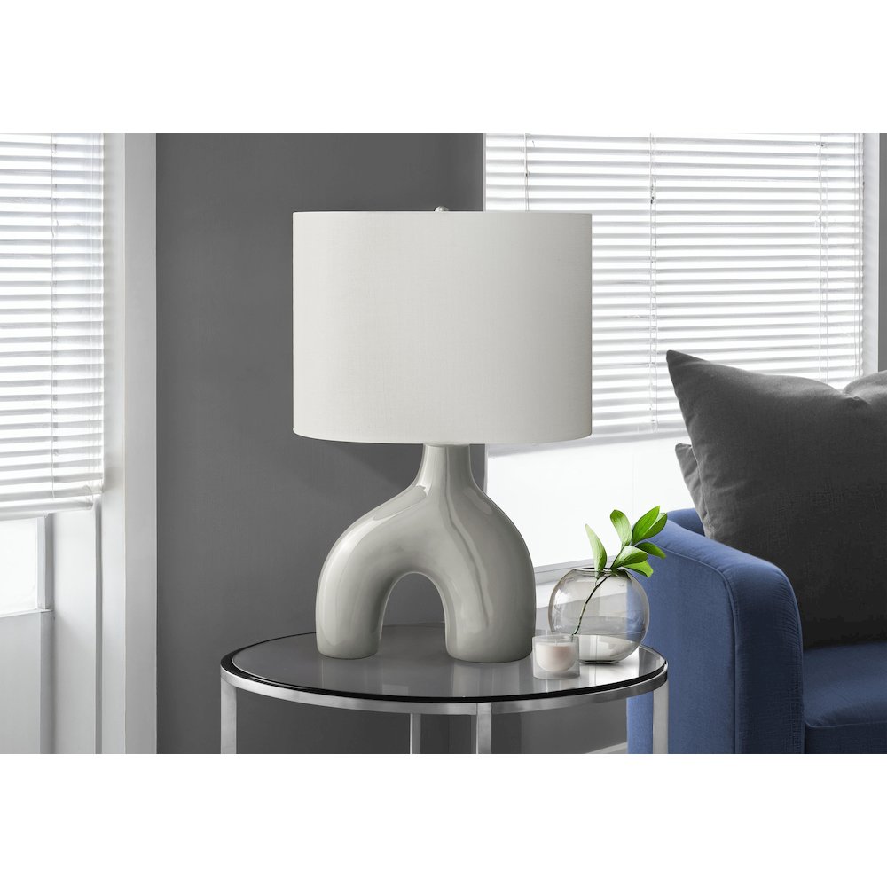 25"H, Table Lamp, Grey Ceramic, Ivory / Cream Shade, Contemporary, Modern