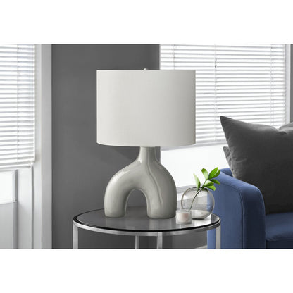 25"H, Table Lamp, Grey Ceramic, Ivory / Cream Shade, Contemporary, Modern