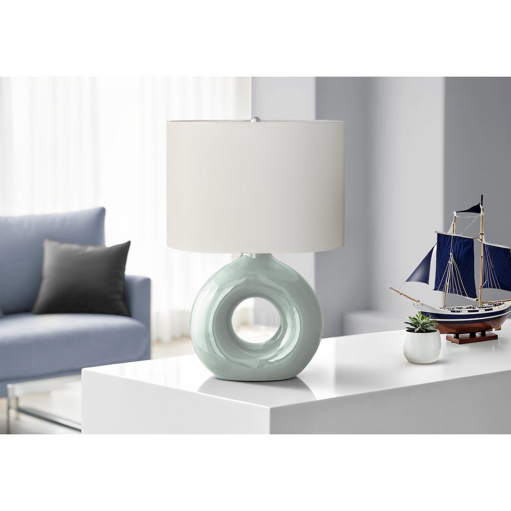 24"H, Table Lamp, Green Ceramic, Ivory / Cream Shade, Contemporary, Modern