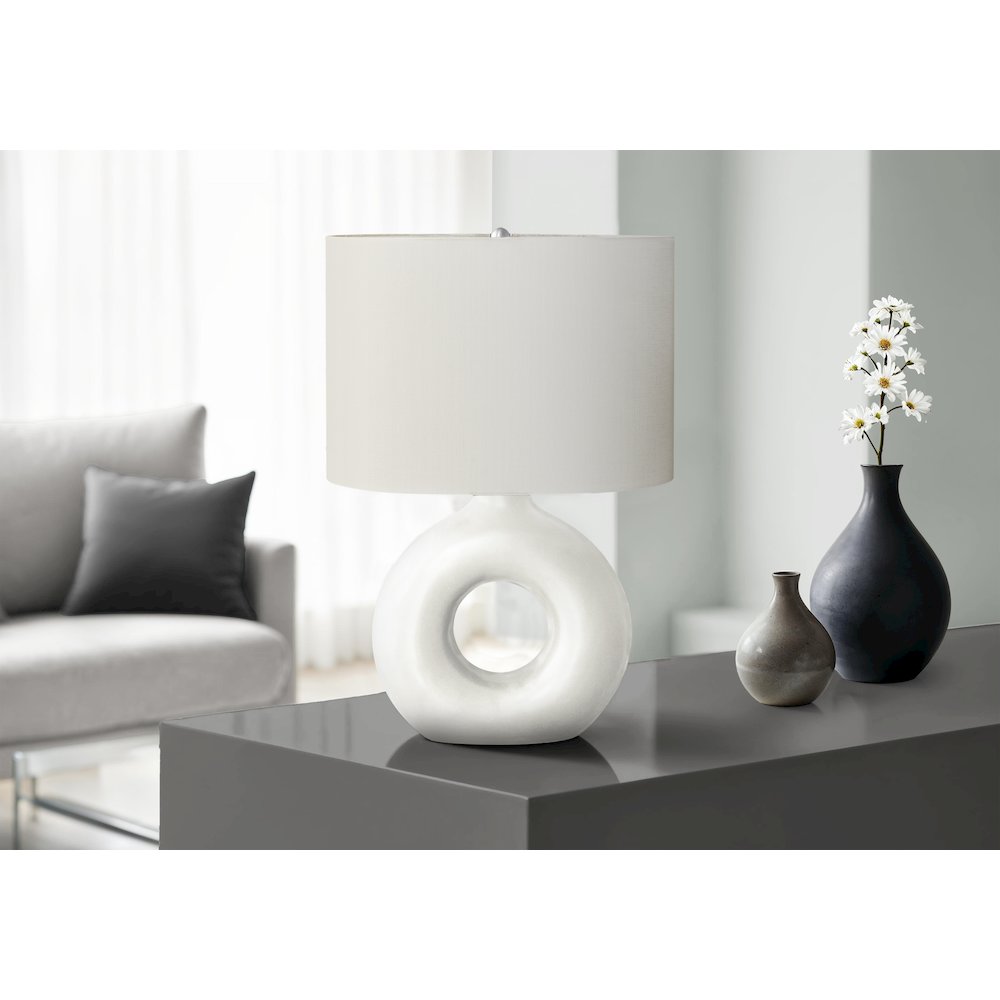24"H, Table Lamp, White Ceramic, Ivory / Cream Shade, Contemporary, Modern