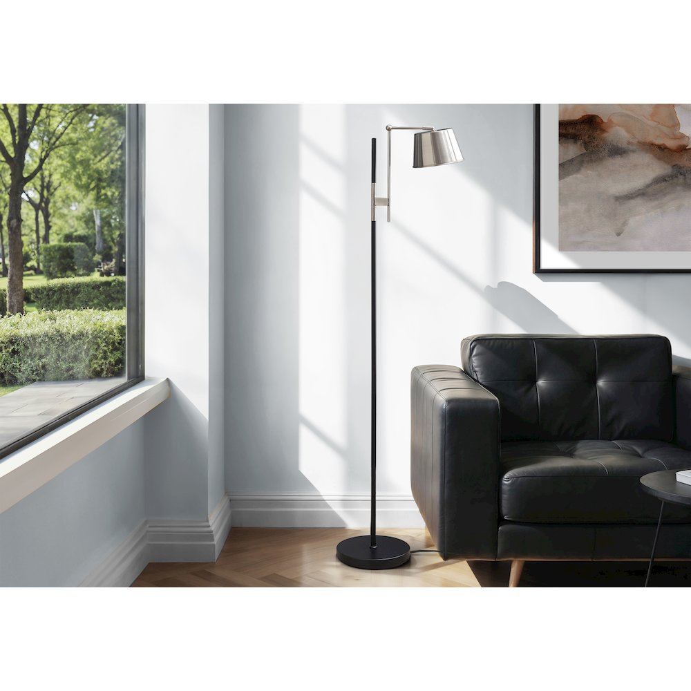 Lighting, 65"H, Floor Lamp, Black Metal, Nickel Shade, Contemporary