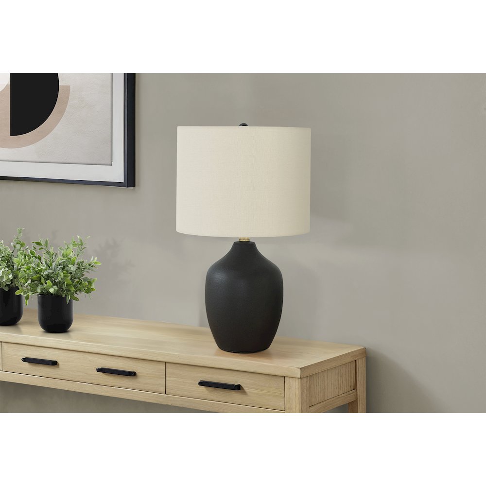 ="Lighting, 22""H, Table Lamp, Black Ceramic, Ivory / Cream Shade, Transitional