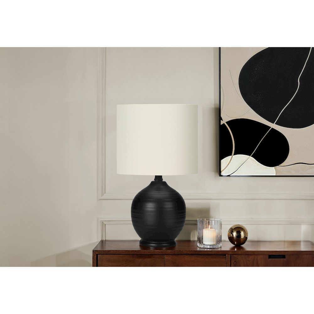 ="Lighting, 17""H, Table Lamp, Black Ceramic, Ivory / Cream Shade, Transitional
