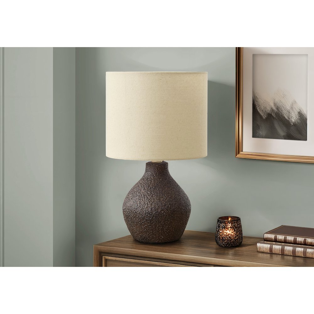 Lighting, 16"H, Table Lamp, Brown Resin, Beige Shade, Contemporary