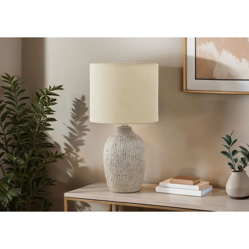 Lighting, Table Lamp, 18"H, Beige Ceramic, Beige Shade, Contemporary