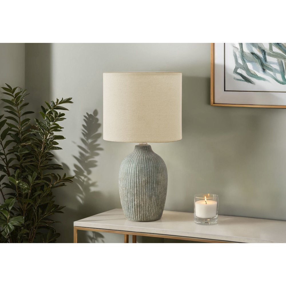 Lighting, Table Lamp, 18"H, Green Ceramic, Beige Shade, Contemporary, Modern