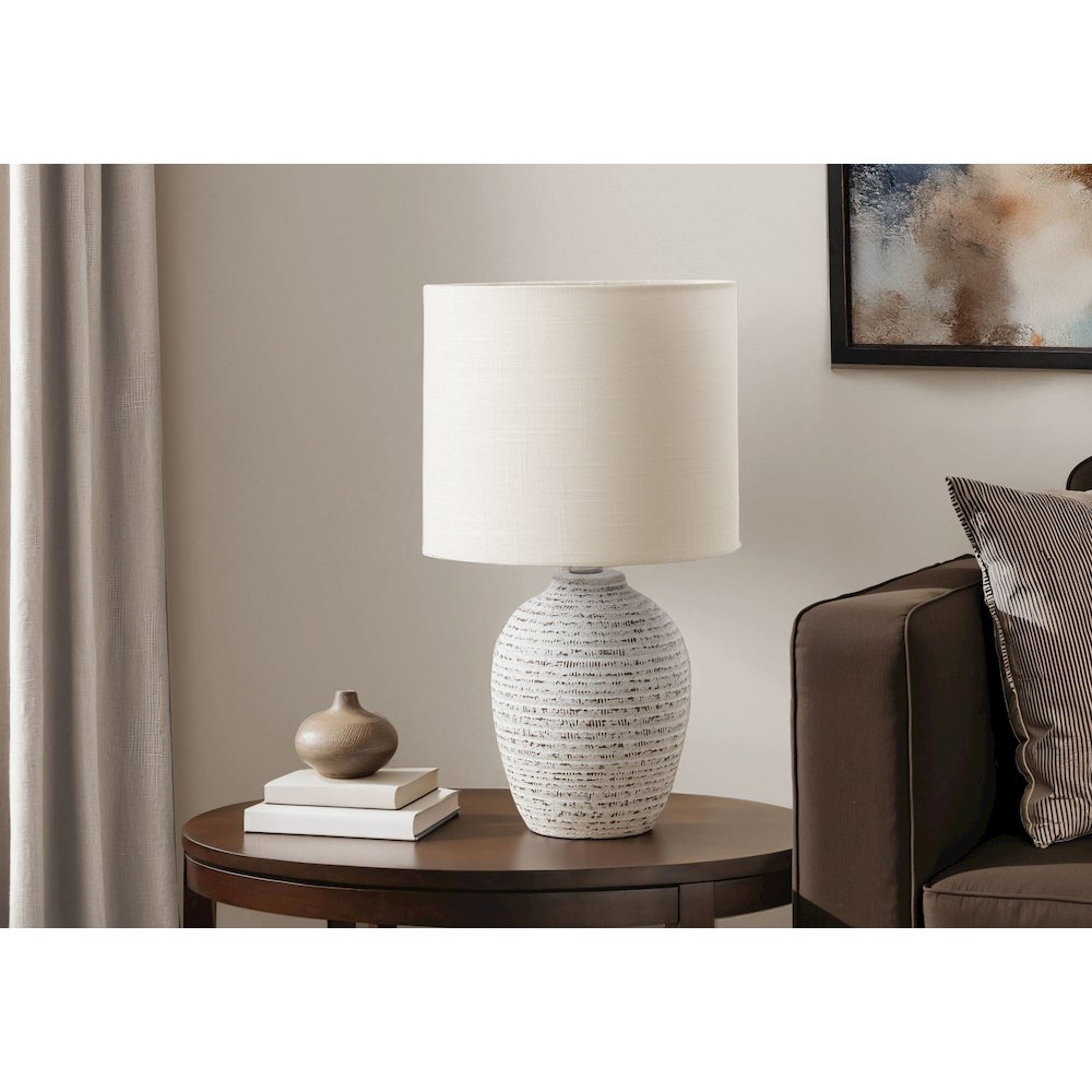 17"H, Table Lamp, Ivory Ceramic, Ivory / Cream Shade, Contemporary, Modern