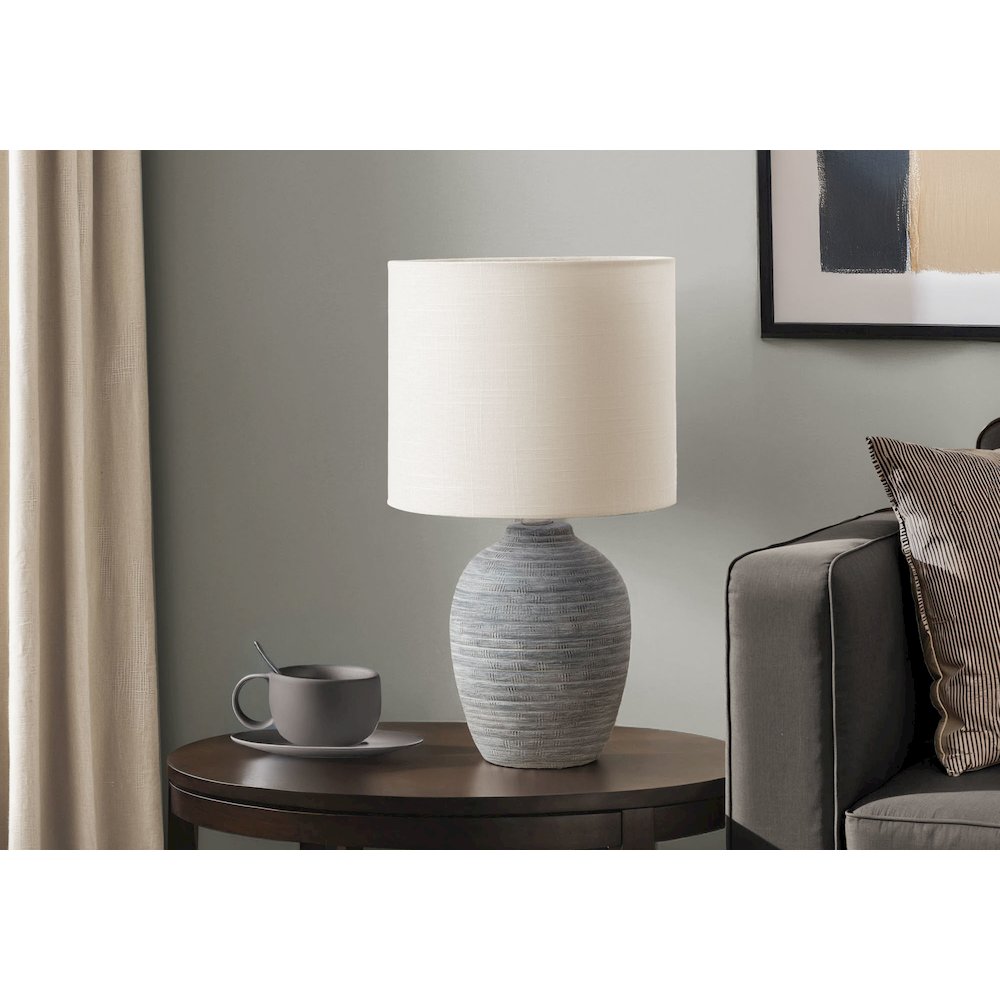 17"H, Table Lamp, Grey Ceramic, Ivory / Cream Shade, Contemporary, Modern