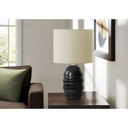 Lighting, 17"H, Table Lamp, Black Ceramic, Beige Shade, Contemporary, Modern