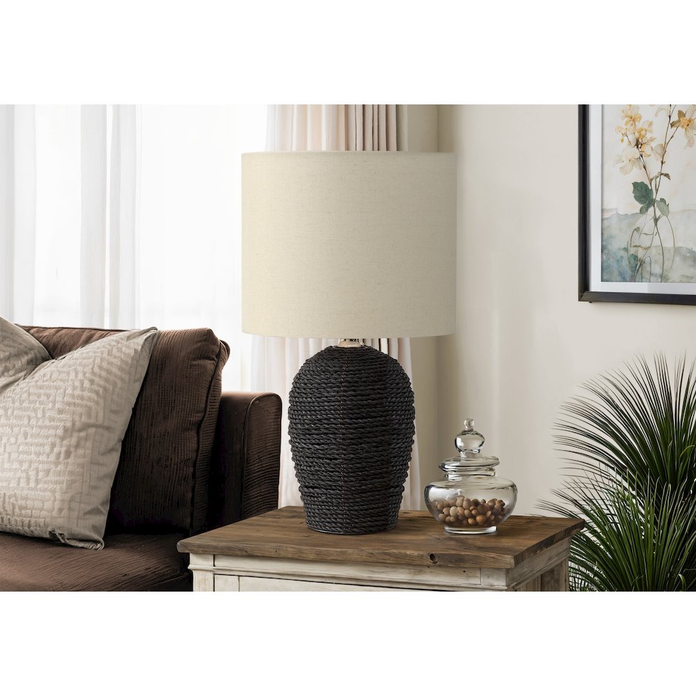 Lighting, 17"H, Table Lamp, Black Rattan, Beige Shade, Transitional