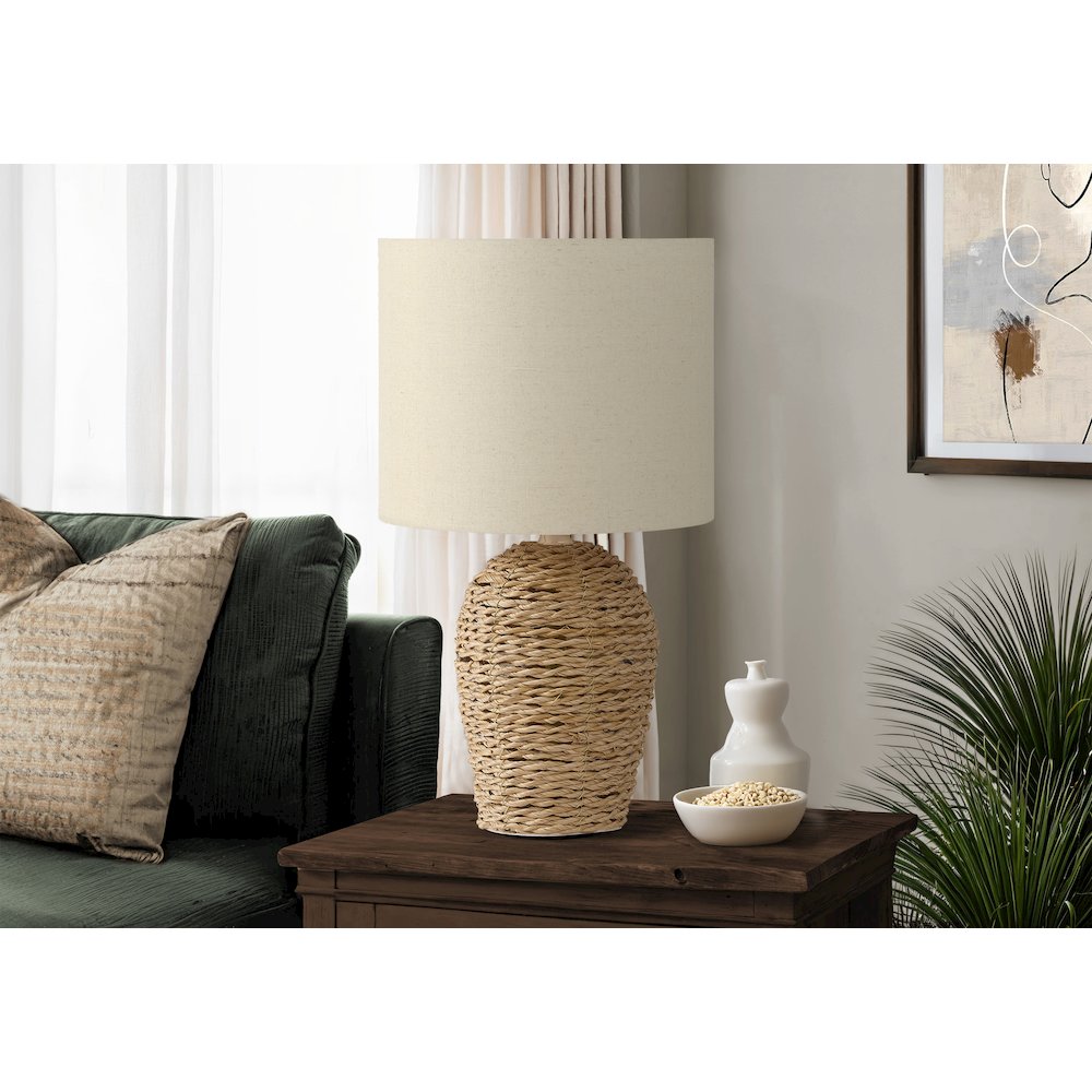 Lighting, 17"H, Table Lamp, Natural Rattan, Beige Shade, Transitional