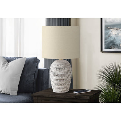 Lighting, 17"H, Table Lamp, White Rattan, Beige Shade, Transitional
