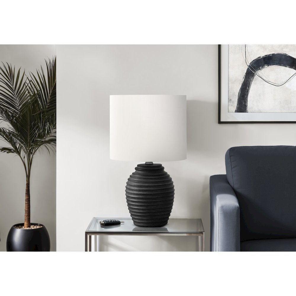 Lighting, 17"H, Table Lamp, Black Resin, Ivory / Cream Shade