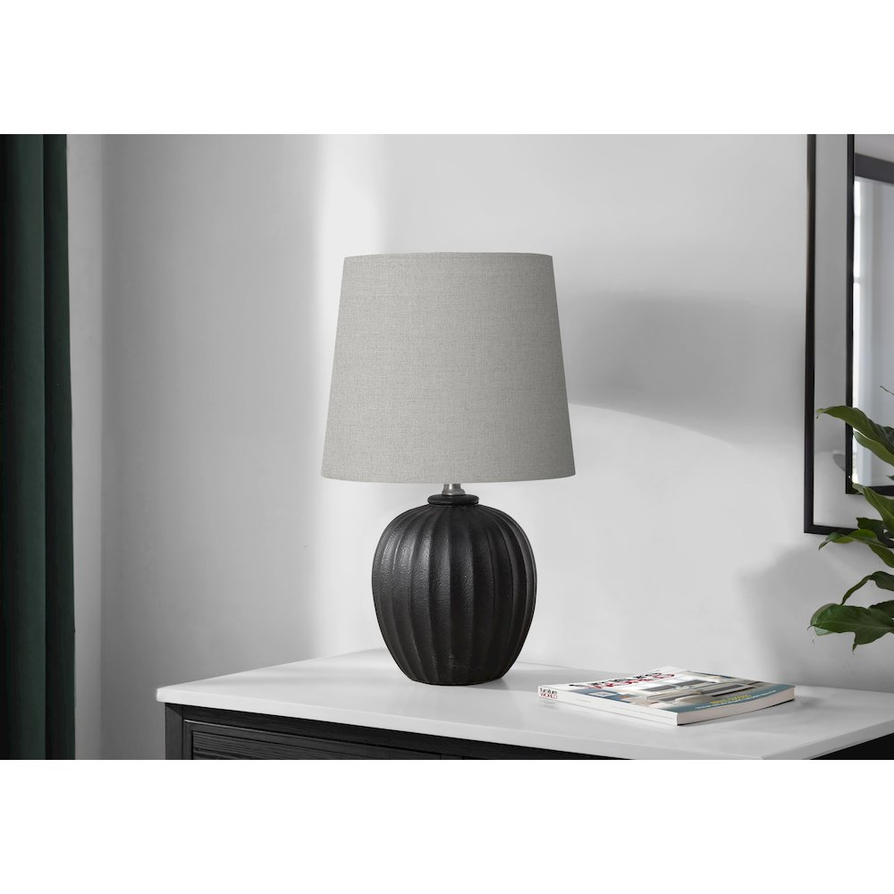 Lighting, 19"H, Table Lamp, Black Resin, Grey Shade, Transitional