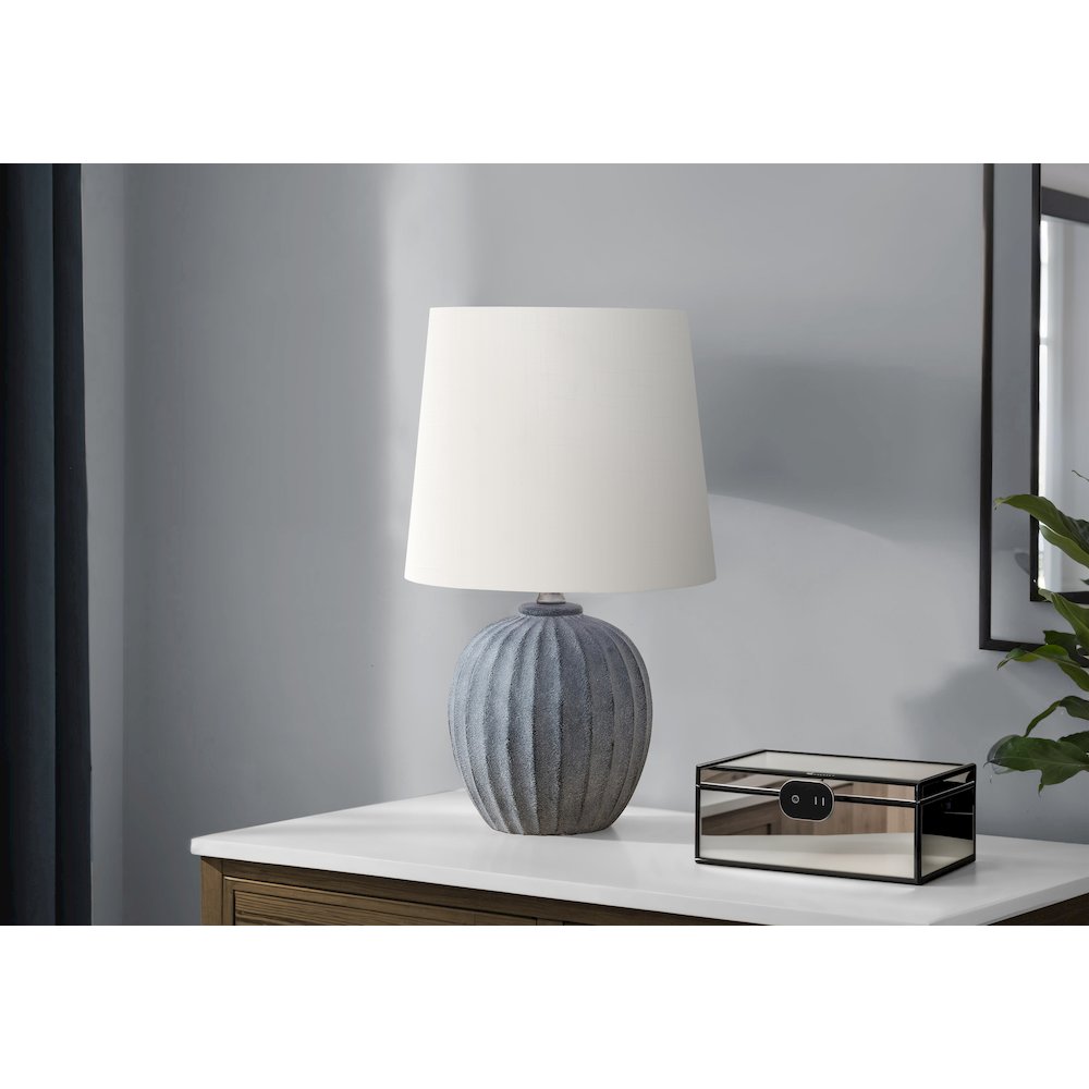 Lighting, 19"H, Table Lamp, Grey Resin, Ivory / Cream Shade, Transitional