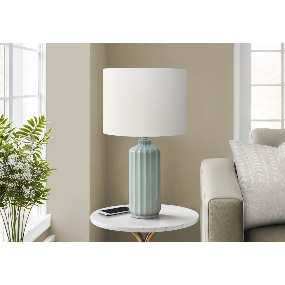23"H, Table Lamp, Ivory / Cream Shade, Green Ceramic, Contemporary, Modern