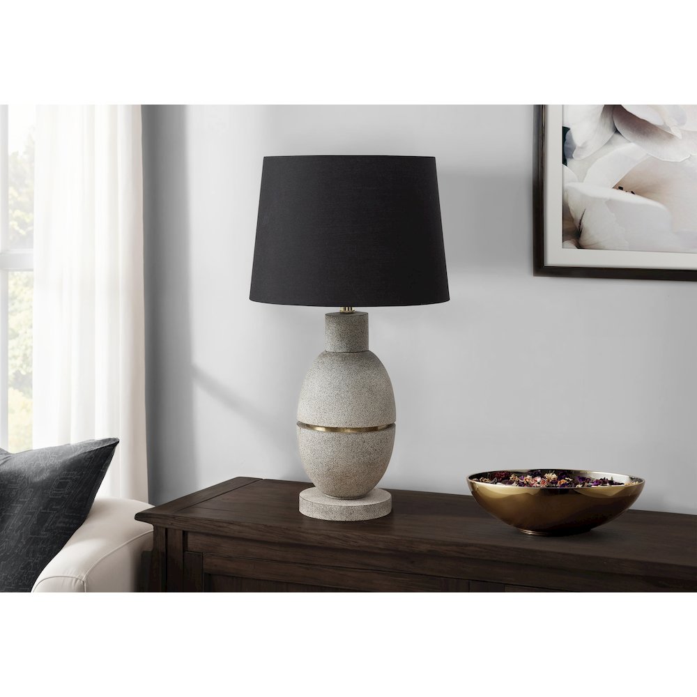Lighting, 25"H, Table Lamp, Grey Resin, Black Shade, Contemporary, Modern