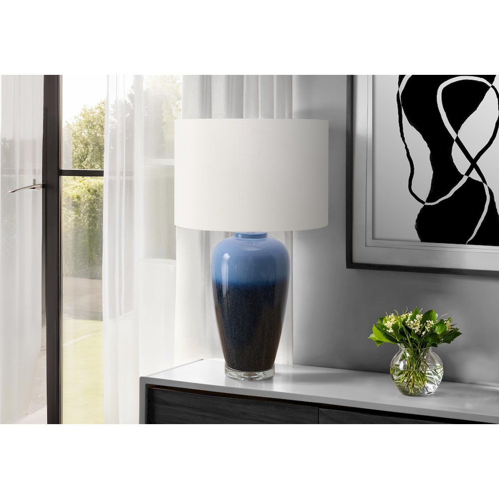 29"H, Table Lamp, Blue Ceramic, Ivory / Cream Shade, Contemporary, Modern