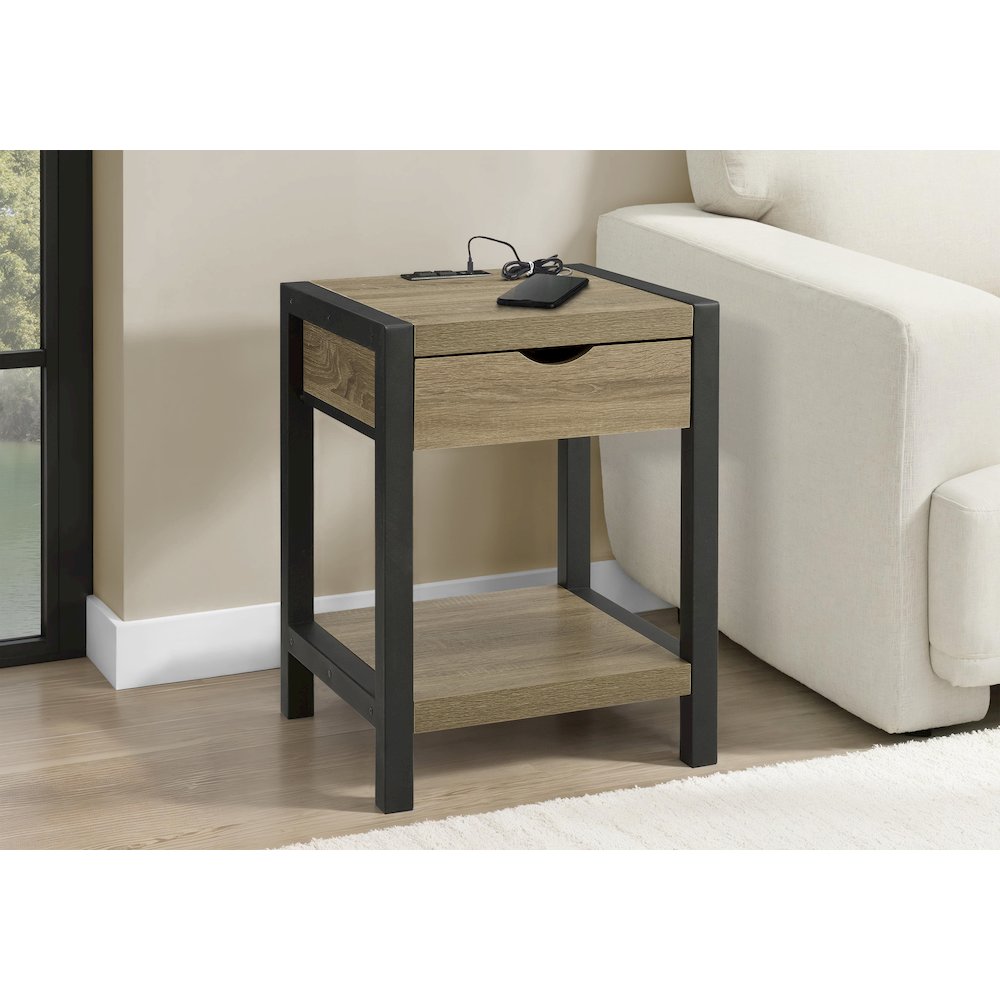 Accent Table, 24""H, 2 Tier, End, Side Table, Nightstand, Lamp, Storage Drawer