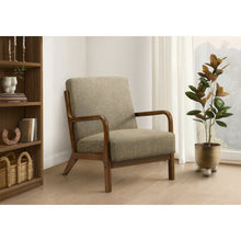 Accent Chair, 34""H, Upholstered, Light Brown Fabric, Brown Walnut Solid Wood