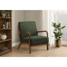 Accent Chair, 34""H, Upholstered, Green Fabric, Brown Walnut Solid Wood