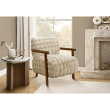 Accent Chair, 31""H, Upholstered, Light Brown Fabric, Brown Walnut Solid Wood