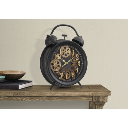 Clocks, 12"" Round, Gear Mechanism, Table Clock, Brown, Transitional