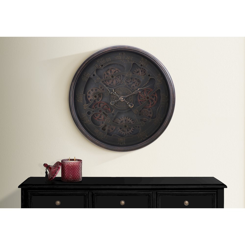 Clocks, 30"" Round, Gear Mechanism, Large Oversized, Wall Clock, Black