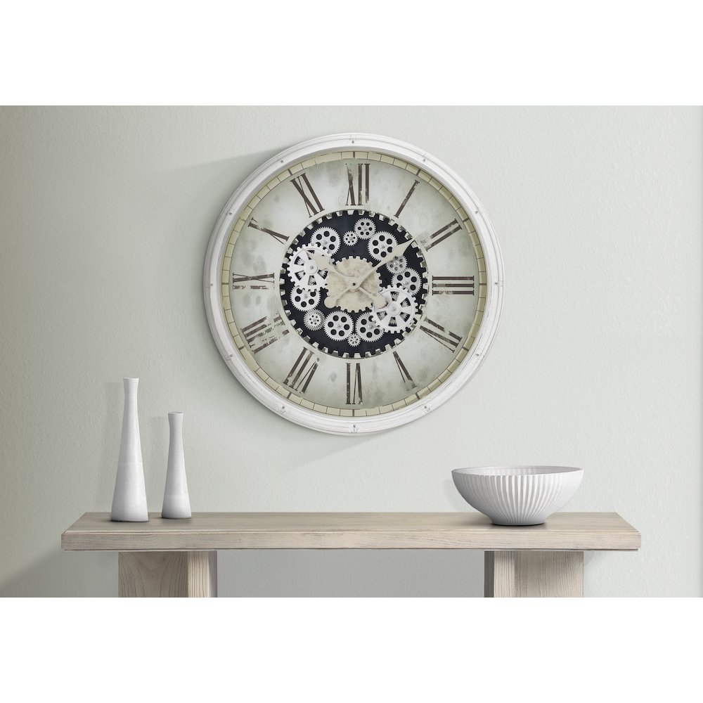 Clocks, 30"" Round, Gear Mechanism, Large Oversized, Wall Clock, White