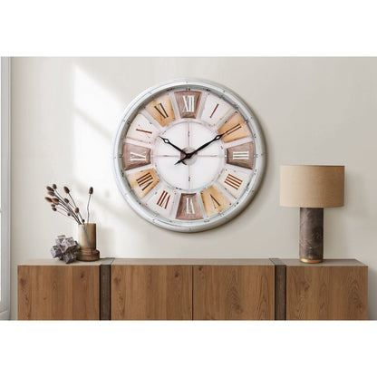 Clocks, 30"" Round, Large Oversized, Wall Clock, Antique White, Natural