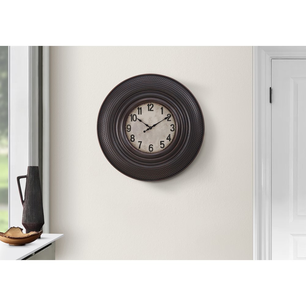 Clocks, 20"" Round, Wall Clock, Antique Brown, Transitional