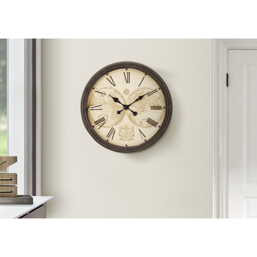Clocks, 20"" Round, Wall Clock, Antique Brown, Transitional