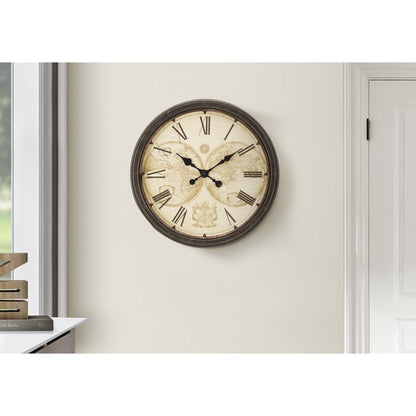 Clocks, 20"" Round, Wall Clock, Antique Brown, Transitional