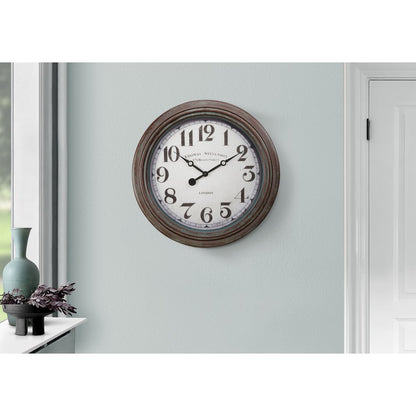 Clocks, 20"" Round, Wall Clock, Antique Brown, Transitional