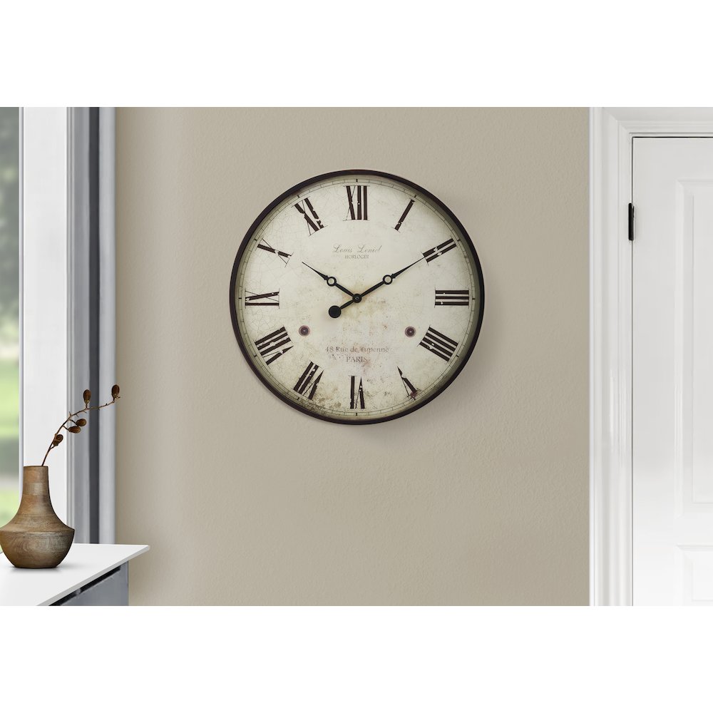 Clocks, 20"" Round, Wall Clock, Antique Brown, Transitional