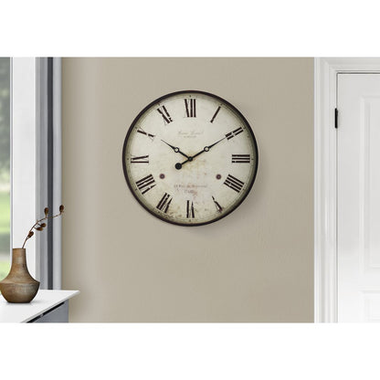 Clocks, 20"" Round, Wall Clock, Antique Brown, Transitional