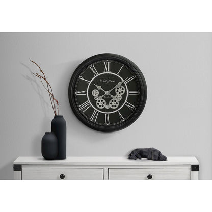 Clocks, 23"" Round, Gear Mechanism, Wall Clock, Black, Transitional