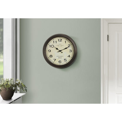 Clocks, 16"" Round, Wall Clock, Antique Brown, Transitional